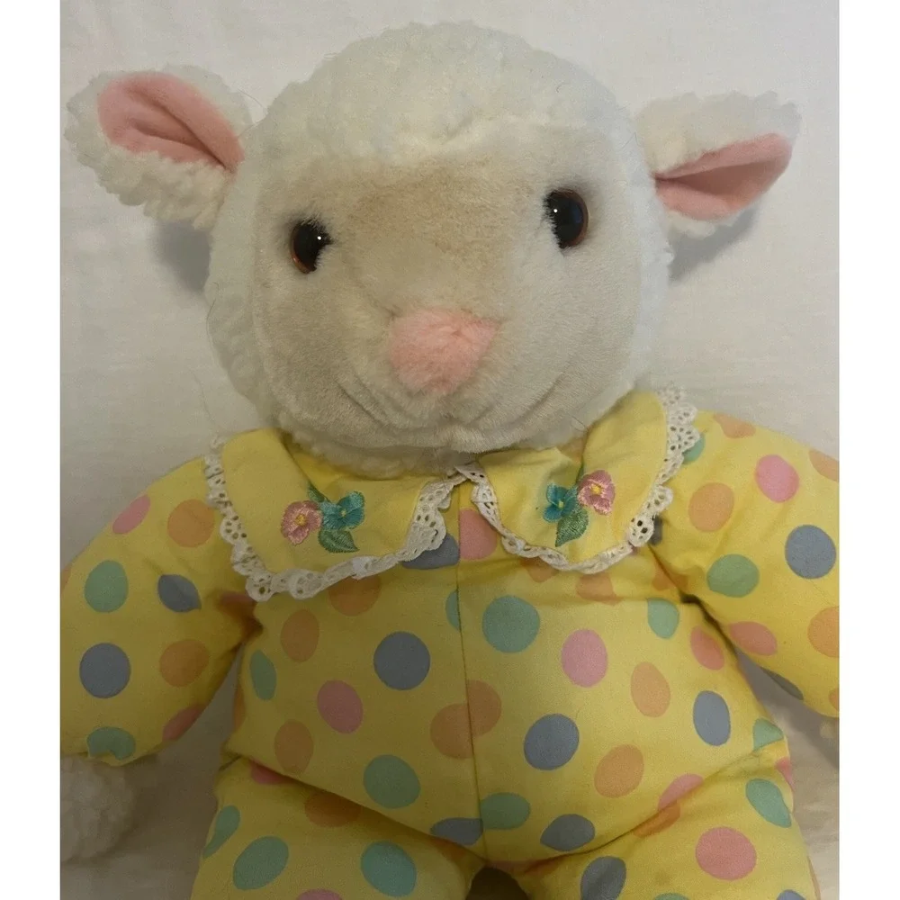 Vintage Plush Creations Lamb Sheep With Slippers Plush Stuffed Animal Polka Dots